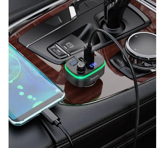 Автомобильное зарядное устройство Hoco e62 fast 1xusb, 1xusb-c, 3а, pd20w, qc3.0, bt5.0, usb flash, fm, led дисплей (черный) 0L-00053496