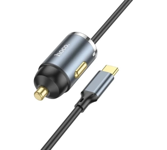 Автомобильное зарядное устройство Hoco nz7 1xusb, 3а, 20w, qc3.0 + интегрированный кабель lightning 8-pin, 1.2м (серый) 0L-00055141 1