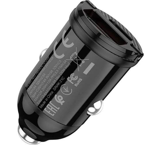 Автомобильное зарядное устройство Hoco nz2 link 1xusb, 1xusb-c, 4.8а, pd30w, qc3.0 + usb-c кабель type-c, 1м (черный) 0L-00051189