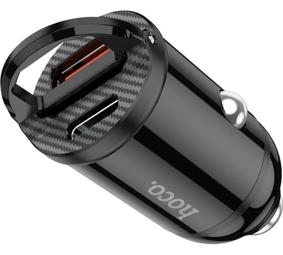 Автомобильное зарядное устройство Hoco nz2 link 1xusb, 1xusb-c, 4.8а, pd30w, qc3.0 + usb-c кабель type-c, 1м (черный) 0L-00051189