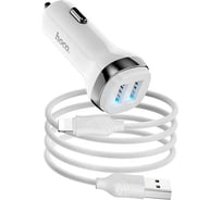 Автомобильное зарядное устройство Hoco z40 superior 2xusb, 2.4а, led + usb кабель lightning 8-pin, 1м (белый) 0L-00049980