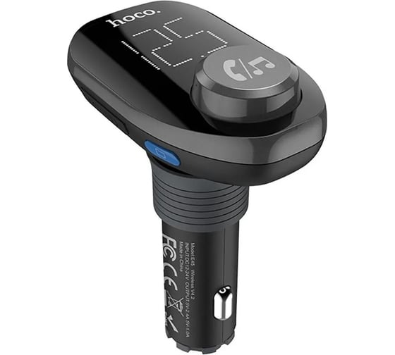 Автомобильное зарядное устройство Hoco e45 happy road 1xusb, 2.4а, bt4.2, usb flash, microsd, fm, led дисплей (черный) 0L-00044012
