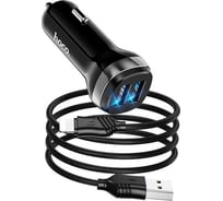 Автомобильное зарядное устройство Hoco z40 superior 2xusb, 2.4а, led + usb кабель microusb, 1м (черный) 0L-00049981