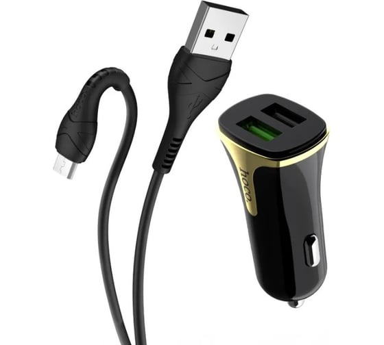 Автомобильное зарядное устройство Hoco z31 universe 2xusb, 3.4а, 18w, qc3.0 + usb кабель lightning 8-pin, 1м (черный) 0L-00043734