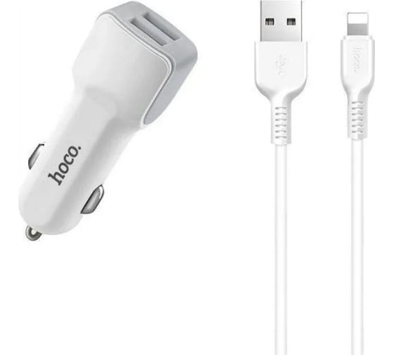 Автомобильное зарядное устройство Hoco z23 grand style 2xusb, 2.4а + usb кабель microusb, 1м (белый) 0L-00041039 1