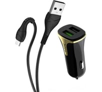 Автомобильное зарядное устройство Hoco z31 universe 2xusb, 3.4а, 18w, qc3.0 + usb кабель type-c, 1м (черный) 0L-00043736