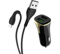 Автомобильное зарядное устройство Hoco z31 universe 2xusb, 3.4а, 18w, qc3.0 + usb кабель microusb, 1м (черный) 0L-00043735