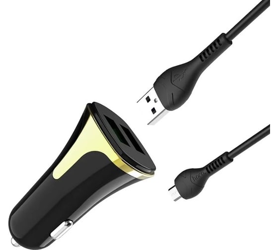 Автомобильное зарядное устройство Hoco z31 universe 2xusb, 3.4а, 18w, qc3.0 + usb кабель microusb, 1м (черный) 0L-00043735