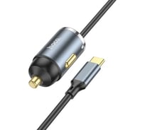Автомобильное зарядное устройство Hoco nz7 1xusb, 3а, 20w, qc3.0 + интегрированный кабель type-c, 1.2м (серый) 0L-00055142