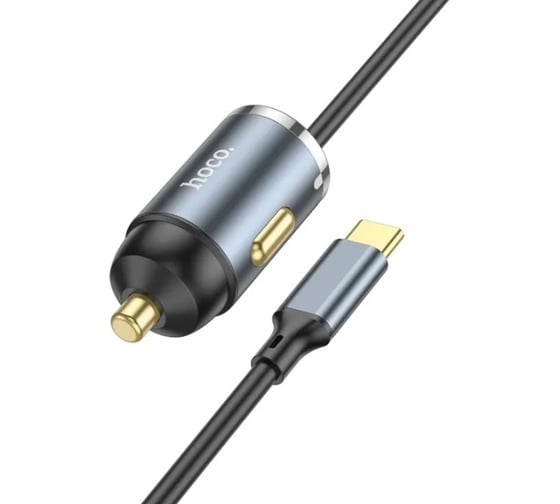 Автомобильное зарядное устройство Hoco nz7 1xusb, 3а, 20w, qc3.0 + интегрированный кабель type-c, 1.2м (серый) 0L-00055142 1