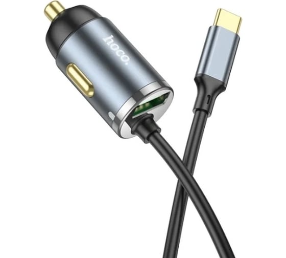 Автомобильное зарядное устройство Hoco nz7 1xusb, 3а, 20w, qc3.0 + интегрированный кабель type-c, 1.2м (серый) 0L-00055142