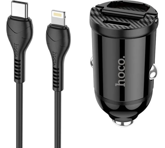 Автомобильное зарядное устройство Hoco nz2 link 1xusb, 1xusb-c, 4.8а, pd30w, qc3.0 + usb-c кабель lightning 8-pin, 1м (черный) 0L-00051188