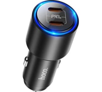 Автомобильное зарядное устройство Hoco nz3 clear way 2xusb-c, 3а, 40w, 2xpd20w, qc3.0, led + usb кабель lightning 8-pin,1м(черный) 0L-00053495