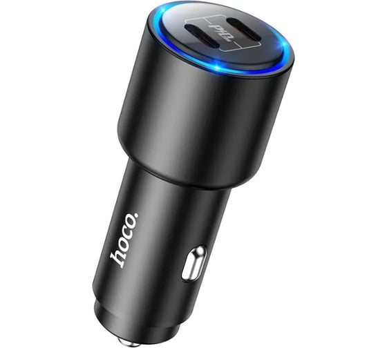 Автомобильное зарядное устройство Hoco nz3 clear way 2xusb-c, 3а, 40w, 2xpd20w, qc3.0, led + usb кабель lightning 8-pin,1м(черный) 0L-00053495