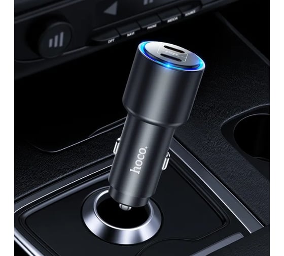 Автомобильное зарядное устройство Hoco nz3 clear way 2xusb-c, 3а, 40w, 2xpd20w, qc3.0, led + usb кабель lightning 8-pin,1м(черный) 0L-00053495