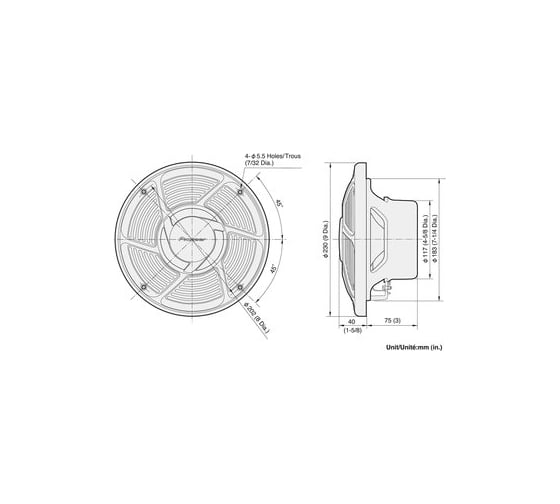 Акустическая система Pioneer Морская серия, 20 см, коакс. AC, макс. 200 Вт TS-MR2040