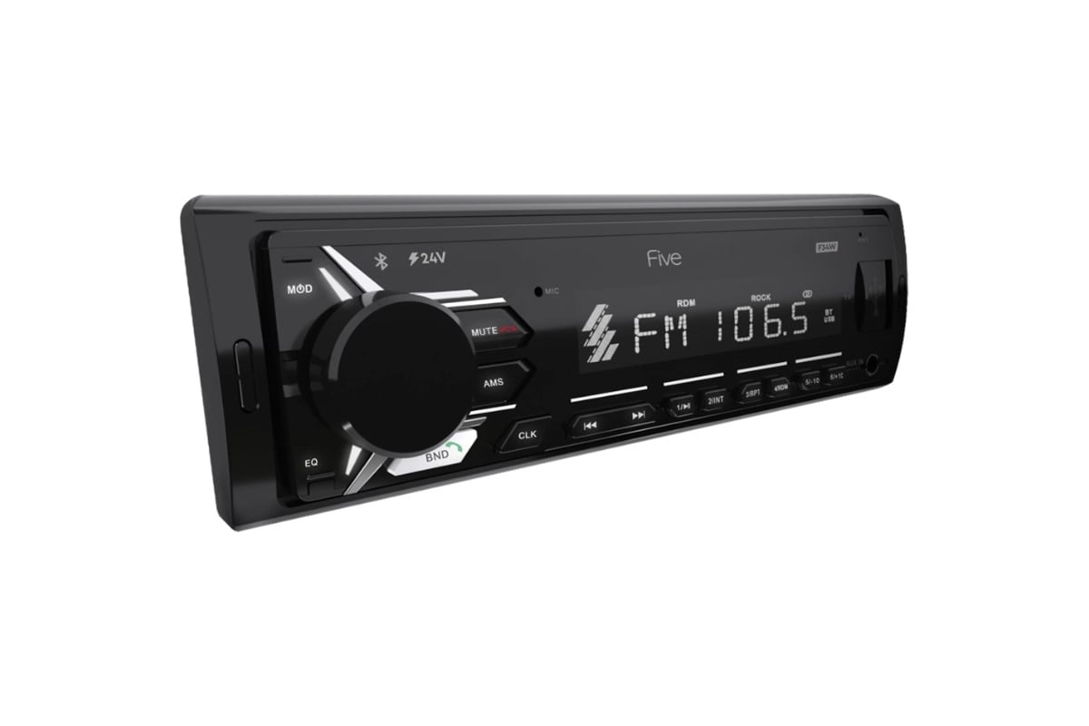 Автомагнитола FIVE 1din ресивер 24 В, белая, BT, USB, SD, FM, AUX, MP3,  фикс. панель F34W - выгодная цена, отзывы, характеристики, фото - купить в  Москве и РФ