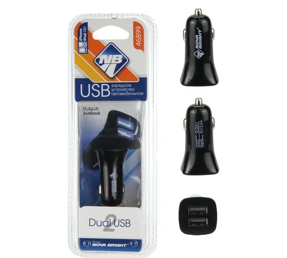 Зарядное устройство Nova Bright для мобильных телефонов 2 USB-порта, 12/24В 46899 1