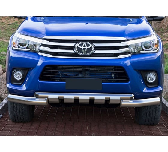 Защита переднего бампера Rival d76+d57 с пр.ЗК, для Toyota Hilux кроме Exclusive 2015-2018 г.в./Hilux кроме BlackOnyx 2020-н.в., нержавеющая сталь R.5716.003 1