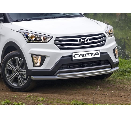 Защита переднего бампера d57+d42 Rival для Hyundai Creta 2016-2020 2020-н.в., нерж. сталь, R.2310.002