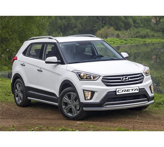 Защита переднего бампера d57+d42 Rival для Hyundai Creta 2016-2020 2020-н.в., нерж. сталь, R.2310.002