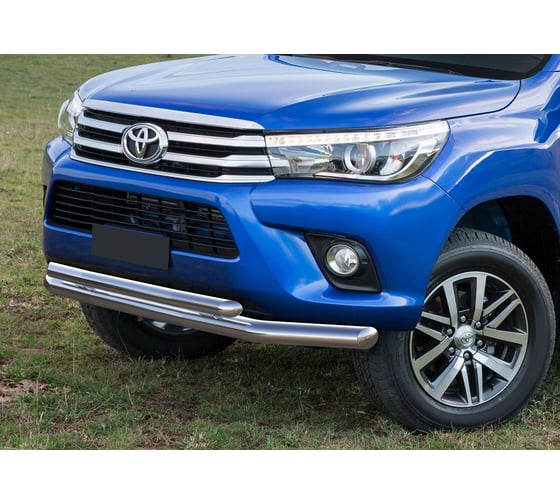 Защита переднего бампера d76+d57 Rival для Toyota Hilux VIII (кроме Exclusive) 2015-2018/Hilux VIII рестайлинг (кроме Black Onyx) 2020-н.в., нерж. сталь, R.5716.001 1