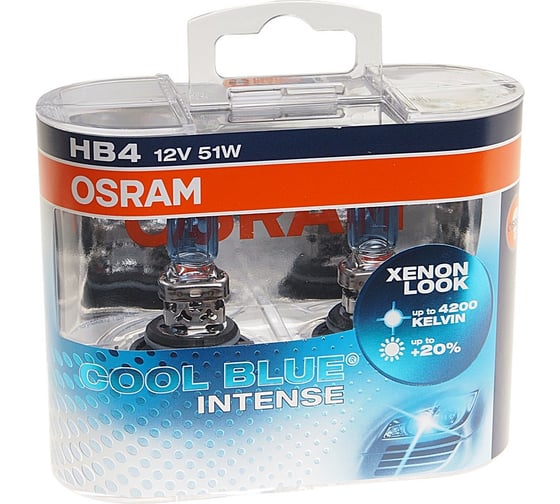 Автолампа 2шт. OSRAM HB4,9006 51 P22d+20% BLUE INTENSE, 4200K 12V, 1,10,100 9006CBI-HCB