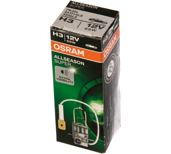 Автолампа OSRAM H3 55 PK22s+30% ALLSEASON SUPER 3000K 12V,10,100 HIT 64151ALS