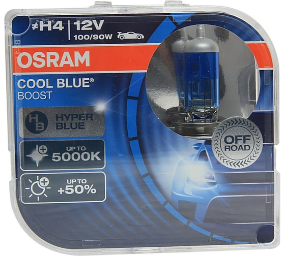Автолампа, евробокс, 2шт. OSRAM H4 100/90 P43t +50% COOL BLUE BOOST 5000K 12V /1/10 62193CBB-HCB