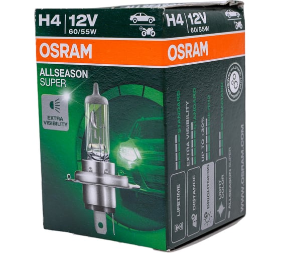 Автолампа OSRAM H4 60/55 P43t+30% ALLSEASON SUPER 3000K 12V /10/100 HIT 64193ALS