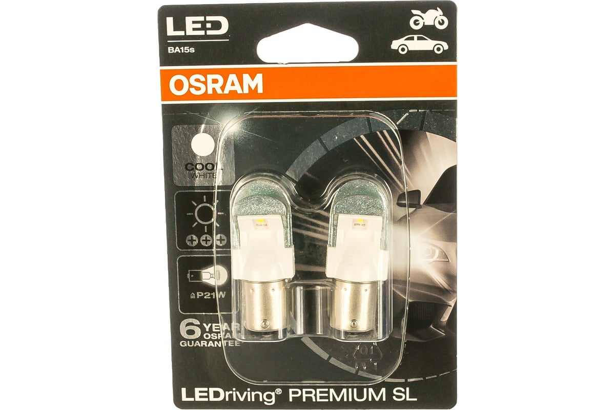 Osram LED Bulbs P21W BA15s LED Cool White 12V 2W 7556CW-02B