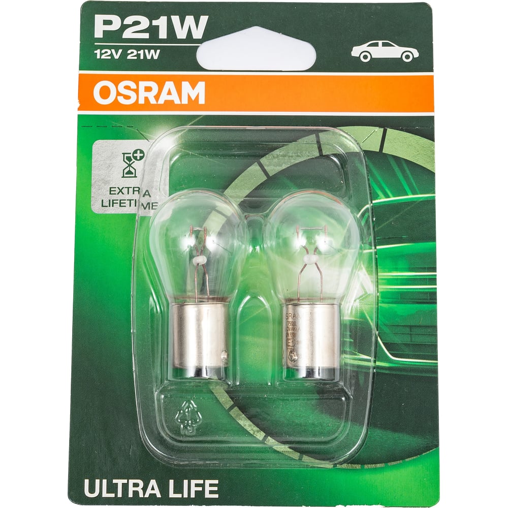 Автолампа, блистер, 2шт. OSRAM P21W BA15s ULTRA LIFE 12V /1/10/50  7506ULT-02B - выгодная цена, отзывы, характеристики, фото - купить в Москве  и РФ