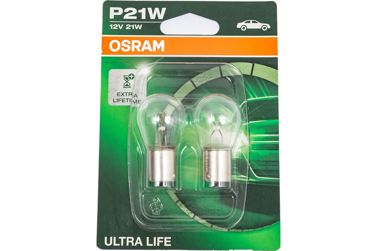 Автолампа, блистер, 2шт. OSRAM P21W BA15s ULTRA LIFE 12V /1/10/50  7506ULT-02B