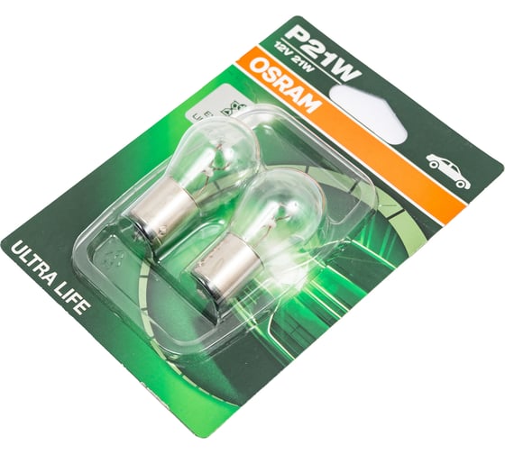 Автолампа Osram P21W BA15s ULTRA LIFE 12V, 2шт ,1,10,50 7506ULT-02B 7506ULT-2BL