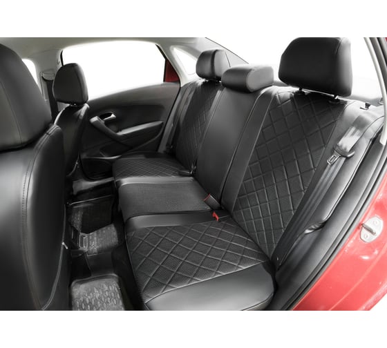 Авточехлы Rival Ромб (зад.сп. 40/60) Volkswagen Polo V седан 2010-2020, эко-кожа, черные, SC.5801.2