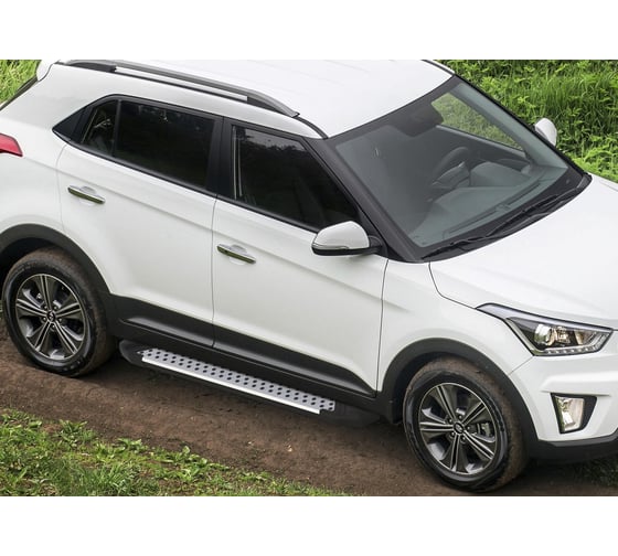 Пороги "Bmw-Style круг" Rival для Hyundai Creta 2016-2020 2020-н.в., 173 см, 2 шт., алюминий, D173AL.2310.1