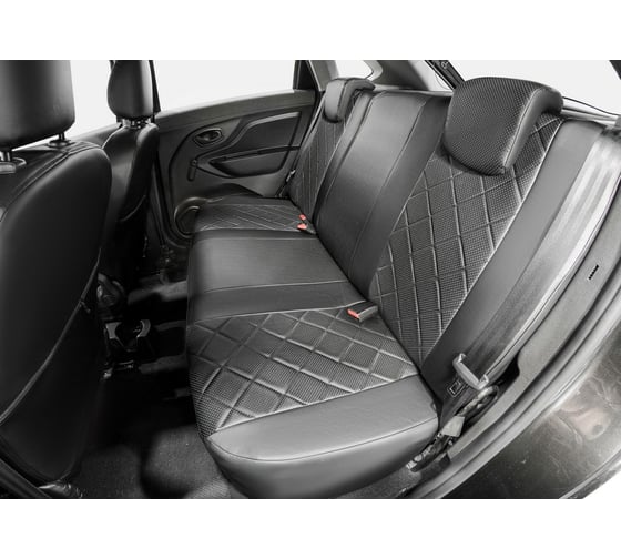 Авточехлы Rival Ромб (зад. спинка 40/60) Lada Xray 2015-н.в., эко-кожа, черные, SC.6004.2