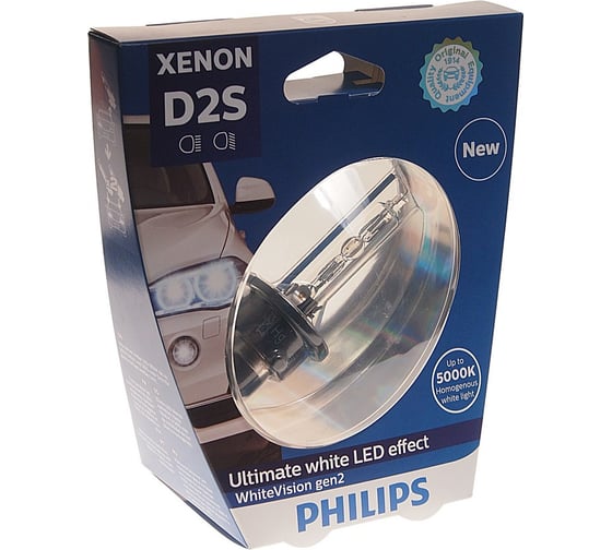 Автолампа PHILIPS D2S 35 P32d-2+120% XENON VISION gen2 5000K 85V, 1, 2 85122WHV2S1