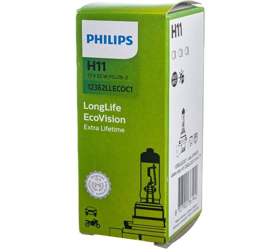 Автолампа PHILIPS H11 55 PGJ19-2 LONG LIFE ECO VISION 12V,1,50 12362LLECOC1