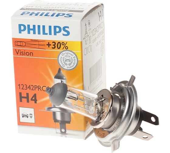 Автолампа PHILIPS H4 60,55 P43t-38+30% 12V ,10,100 HIT 12342PRC1