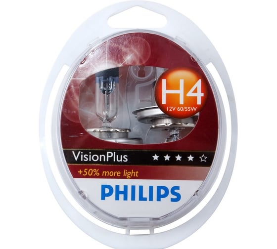 Автолампа, 2шт. PHILIPS H4 60/55 P43t-38+60% VISION PLUS 12V /1/5 HIT 12342VPS2