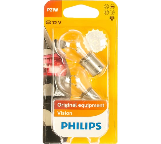 Автолампа, блистер, 2шт. PHILIPS P21W BA15s 12V /1/10 12498B2