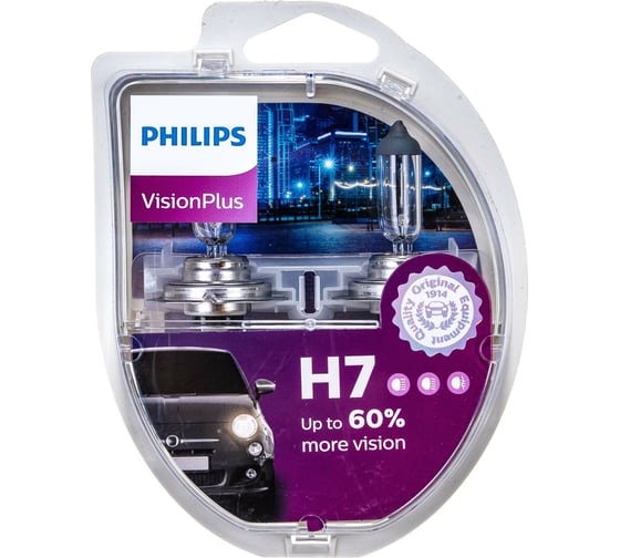 Автолампа, 2шт. PHILIPS H7 55 PX26d+60% VISION PLUS 12V ,1,5 HIT 12972VPS2