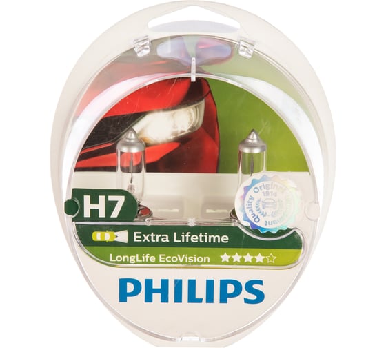 Автолампа, 2 шт. PHILIPS H7 55 PX26d LONG LIFE ECO VISION 12V ,1,5 12972LLECOS2