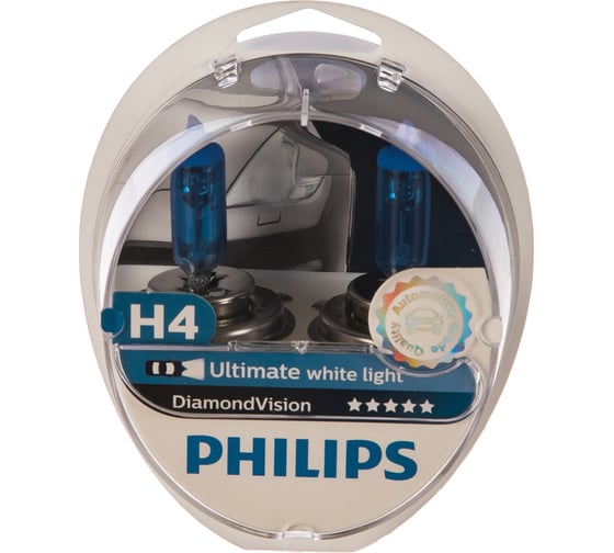 Автолампа, 2шт. PHILIPS H4 60/55 P43t-38 DIAMOND VISION 5000K 12V /1/5/30 HIT 12342DVS2