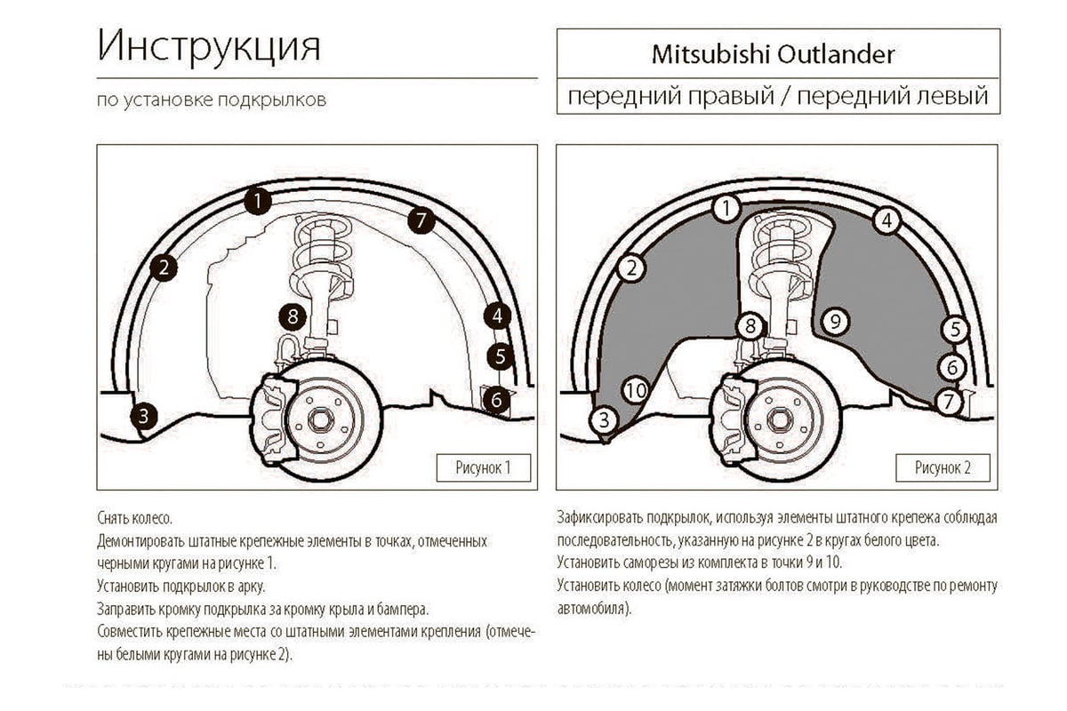 Подкрылок Rival передний правый для Mitsubishi Outlander 2012-2015 2015-,  44002006 - выгодная цена, отзывы, характеристики, фото - купить в Москве и  РФ