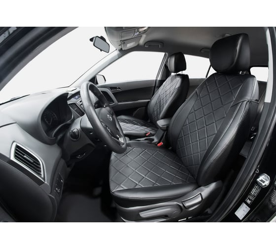 Авточехлы Rival ромб (зад. спинка 40/60) Hyundai Creta I 2016-2021, эко-кожа, черные, SC.2302.2