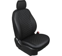 Авточехлы Rival Ромб (зад.сп. цельная) Renault Logan I седан 2004-2015, эко-кожа, черные, SC.4707.2