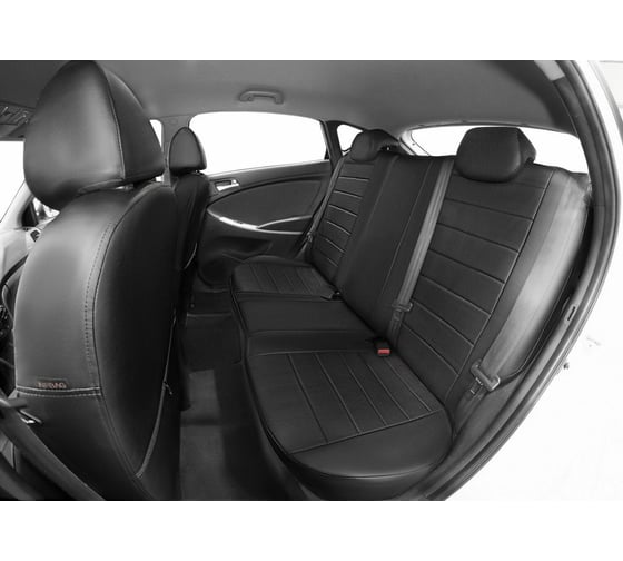Авточехлы Rival Строчка (зад.сп. 40/60) Hyundai Solaris I HB 2010-2017, эко-кожа, черные, SC.2301.1