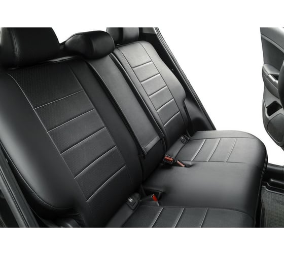 Авточехлы Rival Строчка (зад.сп. цельная) Volkswagen Polo SD 2010-2020, эко-кожа, черные, SC.5803.1